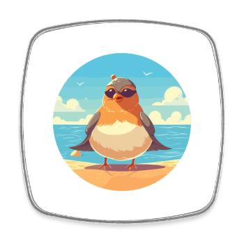 Vogelkarikatur Yoga Strand Sommer Illustration - Viereckiger Kühlschrankmagnet - Weiß - Vorne