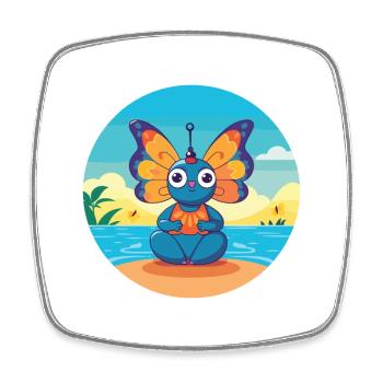 Schmetterlingskarikatur Yoga Strand Sommer Illustration - Viereckiger Kühlschrankmagnet - Weiß - Vorne