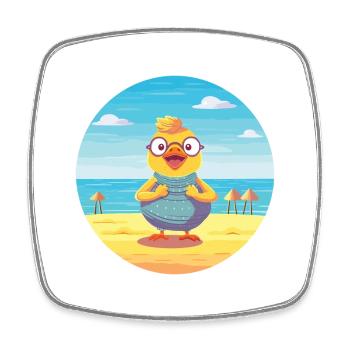 Hühnchen-Karikatur-Yoga-Strand-Sommer-Illustration - Viereckiger Kühlschrankmagnet - Weiß - Vorne