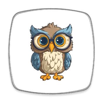 Eule trägt Brille Karikatur Kawaii Illustration - Viereckiger Kühlschrankmagnet - Weiß - Vorne
