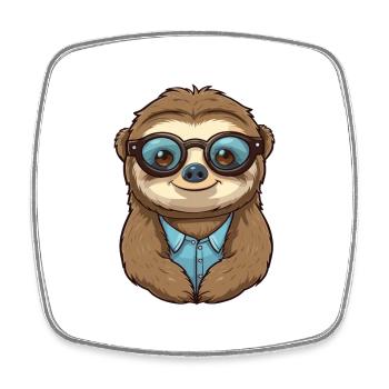 Faultier mit Brille Karikatur Kawaii Illustration - Viereckiger Kühlschrankmagnet - Weiß - Vorne