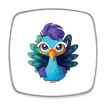Niedlicher Pfau mit Brille Cartoon Kawaii - Viereckiger Kühlschrankmagnet - Weiß - Vorne