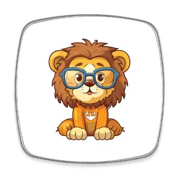 Lion portant des lunettes Dessin animé Kawaii Illustration - Magnet carré - blanc - Devant