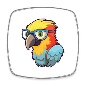 Papagei mit Brille Cartoon Kawaii Illustration - Viereckiger Kühlschrankmagnet - Weiß - Vorne