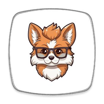 Wolf trägt Brille Karikatur Kawaii Illustration - Viereckiger Kühlschrankmagnet - Weiß - Vorne