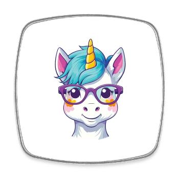 Unicorn With Glasses Cartoon Kawaii Illustration - Square fridge magnet - white - Front