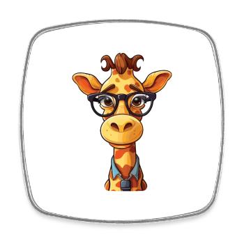 Giraffe With Glasses Cartoon Kawaii Illustration - Square fridge magnet - white - Front