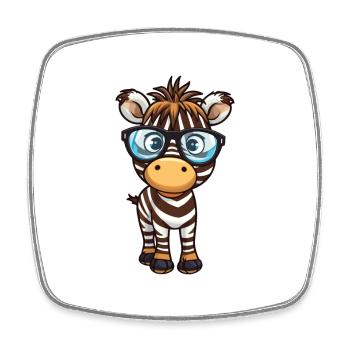 Zebra Wearing Glasses Cartoon Kawaii Illustration - Square fridge magnet - white - Front