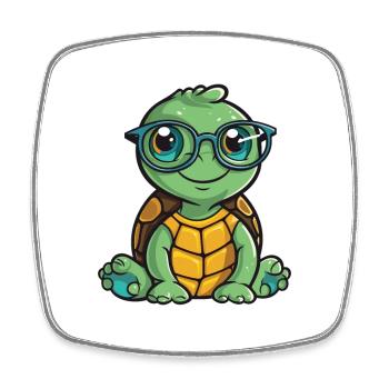 Schildkröte mit Brille Karikatur Kawaii Illustration - Viereckiger Kühlschrankmagnet - Weiß - Vorne