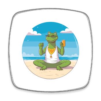 Crocodile Cartoon Yoga Beach Summer Illustration - Square fridge magnet - white - Front