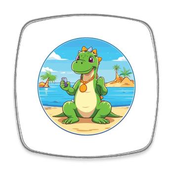 Dinosaurier-Karikatur-Yoga-Strand-Sommer-Illustration - Viereckiger Kühlschrankmagnet - Weiß - Vorne