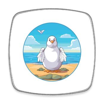 Dove Cartoon Yoga Beach Illustration d’été - Magnet carré - blanc - Devant