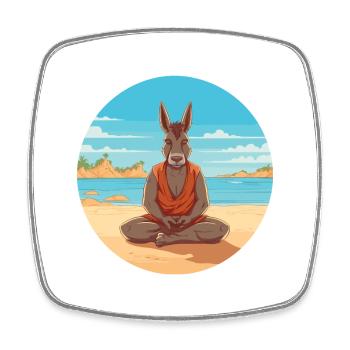 Donkey Cartoon Yoga Beach Summer Illustration - Square fridge magnet - white - Front