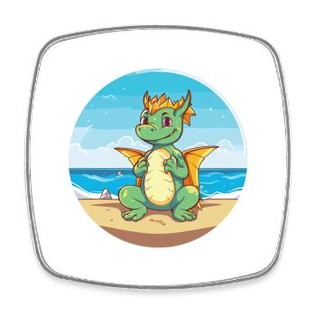 Dragon Cartoon Yoga Beach Summer Illustration - Square fridge magnet - white - Front