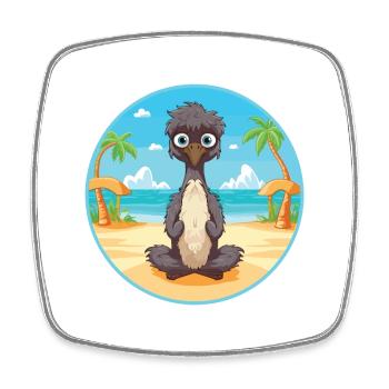 Emu Cartoon Yoga Beach Summer Illustration - Square fridge magnet - white - Front