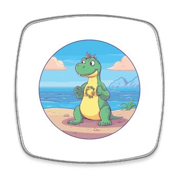 Dinosaurier-Karikatur-Yoga-Strand-Sommer-Illustration - Viereckiger Kühlschrankmagnet - Weiß - Vorne