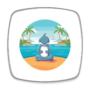 Delphin-Karikatur-Yoga-Strand-Sommer-Illustration - Viereckiger Kühlschrankmagnet - Weiß - Vorne