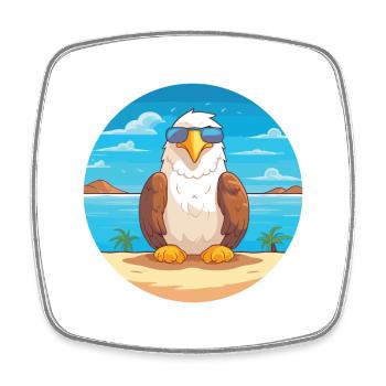 Eagle Cartoon Yoga Beach Summer Illustration - Square fridge magnet - white - Front
