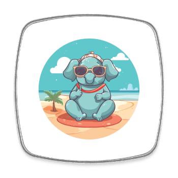 Elephant Cartoon Yoga Beach Summer Illustration - Magnet carré - blanc - Devant