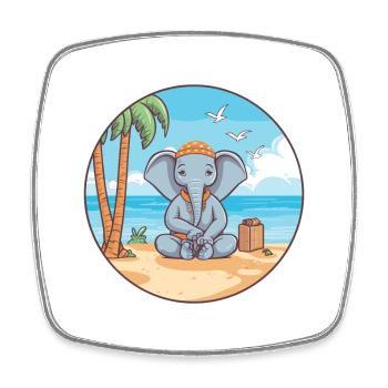 Elephant Cartoon Yoga Beach Summer Illustration - Magnet carré - blanc - Devant