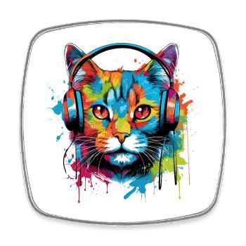 Katze mit Kopfhörer Musik - Viereckiger Kühlschrankmagnet - Weiß - Vorne