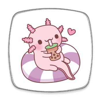 Cute Axolotl Chilling On Pool Float Drinking Boba - Square fridge magnet - white - Front