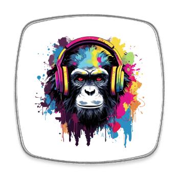 Monkey with headphones music - Square fridge magnet - white - Front