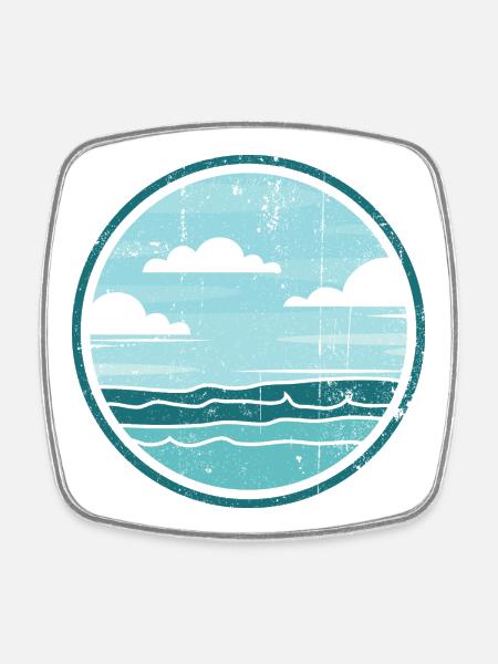 Emblème circulaire Ocean Horizon en sarcelle - Magnet carré - blanc