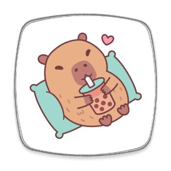 Cute Capybara Chilling And Drinking Bubble Tea - Square fridge magnet - white - Front