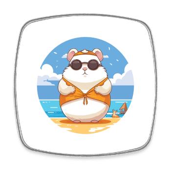 Hamster Cartoon Yoga Beach Summer Illustration - Square fridge magnet - white - Front