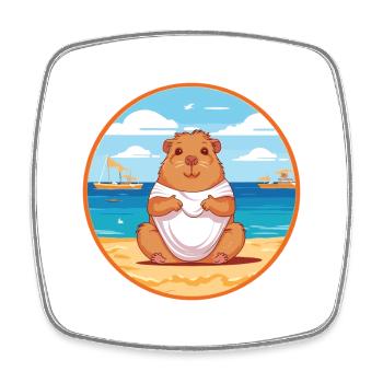 Guinea Pig Cartoon Yoga Beach Summer Illustration - Square fridge magnet - white - Front