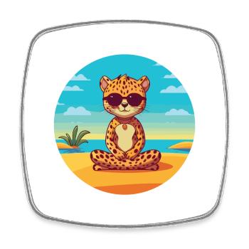 Leopard Cartoon Yoga Beach Summer Illustration - Square fridge magnet - white - Front