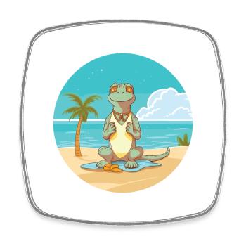 Iguana Cartoon Yoga Beach Summer Illustration - Square fridge magnet - white - Front