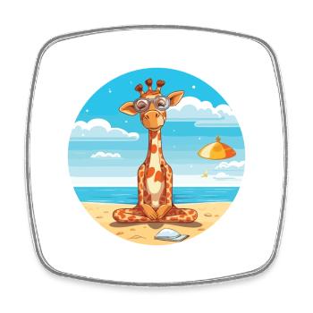 Giraffenkarikatur Yoga Strand Sommer Illustration - Viereckiger Kühlschrankmagnet - Weiß - Vorne