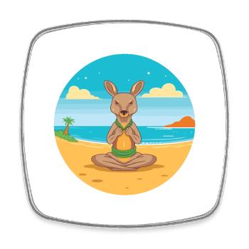 Kangourou Cartoon Yoga Beach Illustration d’été - Magnet carré - blanc - Devant
