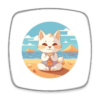 Kitten Cartoon Yoga Beach Summer Illustration - Square fridge magnet - white - Front
