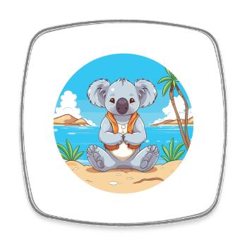 Koala-Karikatur-Yoga-Strand-Sommer-Illustration - Viereckiger Kühlschrankmagnet - Weiß - Vorne