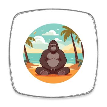 Gorilla Cartoon Yoga Beach Summer Illustration - Square fridge magnet - white - Front