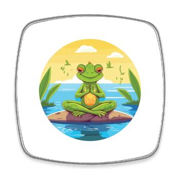 Frog Cartoon Yoga Beach Summer Illustration - Square fridge magnet - white - Front