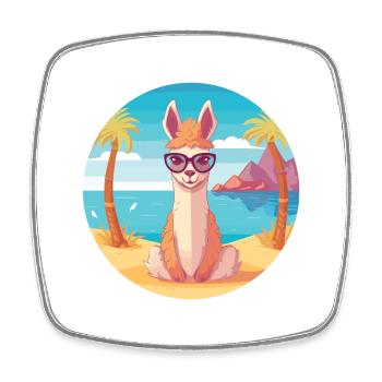 Llama Cartoon Yoga Beach Summer Illustration - Square fridge magnet - white - Front