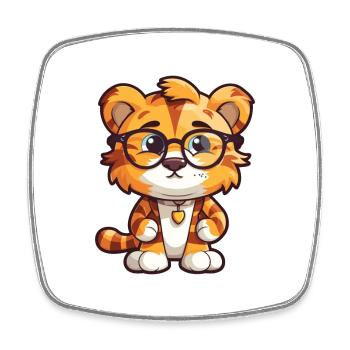 Tiger mit Brille Karikatur Kawaii Illustration - Viereckiger Kühlschrankmagnet - Weiß - Vorne