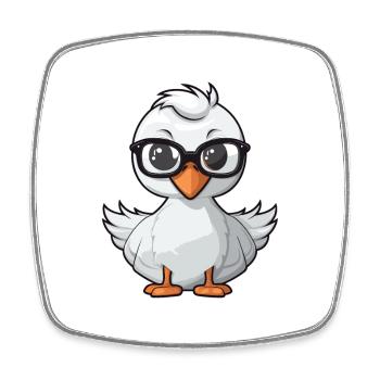 Schwan, der Brille trägt, Karikatur-Kawaii-Illustration - Viereckiger Kühlschrankmagnet - Weiß - Vorne