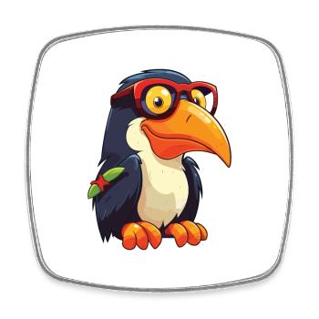 Toucan Wearing Glasses Cartoon Kawaii Illustration - Square fridge magnet - white - Front