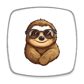 Faultier mit Brille Karikatur Kawaii Illustration - Viereckiger Kühlschrankmagnet - Weiß - Vorne