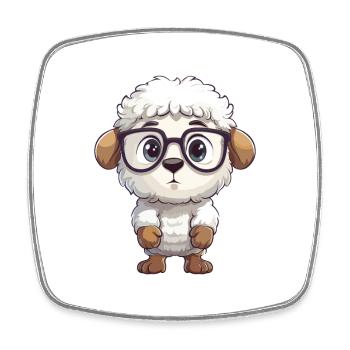 Schaf mit Brille Karikatur Kawaii Illustration - Viereckiger Kühlschrankmagnet - Weiß - Vorne