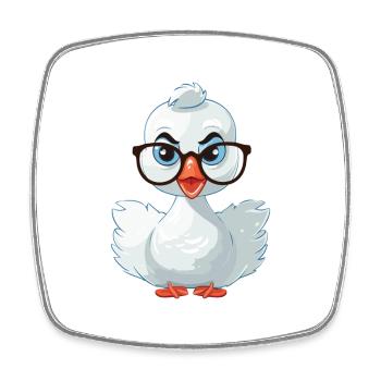 Schwan, der Brille trägt, Karikatur-Kawaii-Illustration - Viereckiger Kühlschrankmagnet - Weiß - Vorne