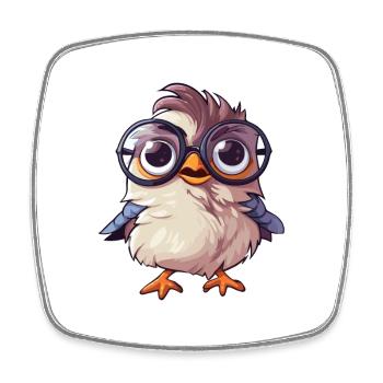Moineau à lunettes Dessin animé Kawaii Illustration - Magnet carré - blanc - Devant