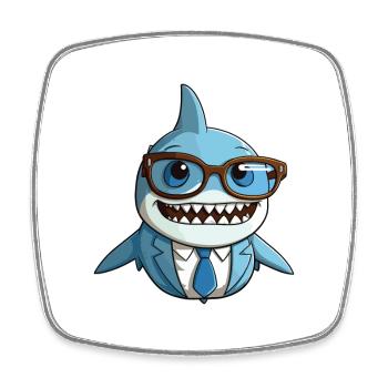 Shark Wearing Glasses Cartoon Kawaii Illustration - Square fridge magnet - white - Front