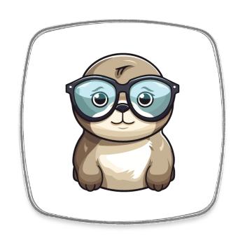 Seal Wearing Glasses Cartoon Kawaii Illustration - Square fridge magnet - white - Front
