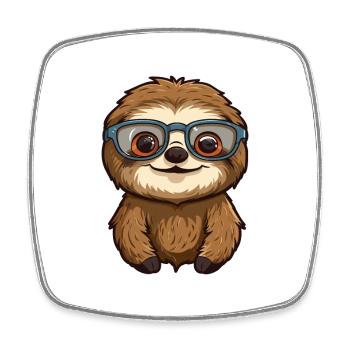 Faultier mit Brille Karikatur Kawaii Illustration - Viereckiger Kühlschrankmagnet - Weiß - Vorne